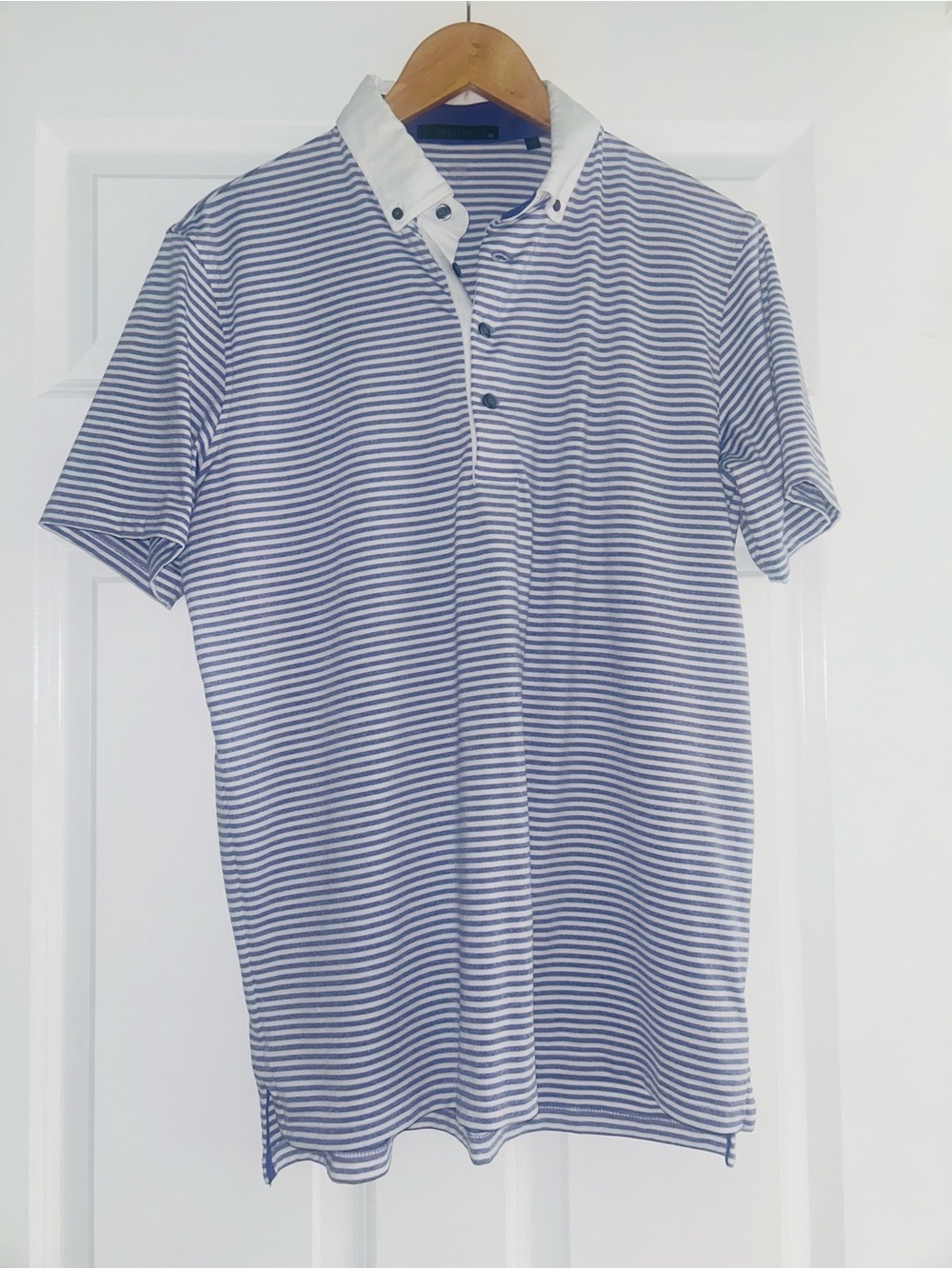 GREYSON Men's White Striped Button-Down Collar Polo Shirt Short Sleeve M